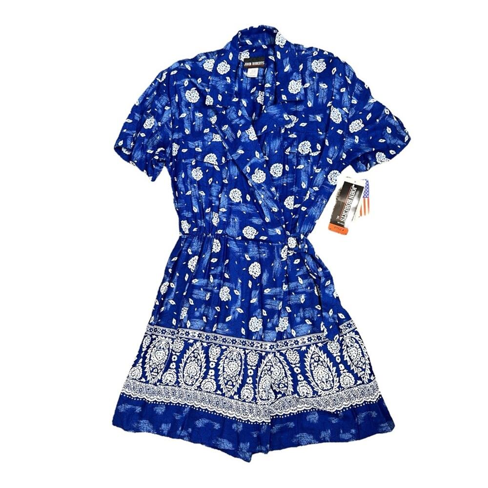 Vintage 80s Romper blue bandana side tie Deadstock NWT size large